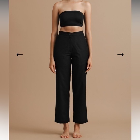 Turnblack India Linen Black Part of You High-Waisted Ankle Cropped Pants - Picture 4 of 15